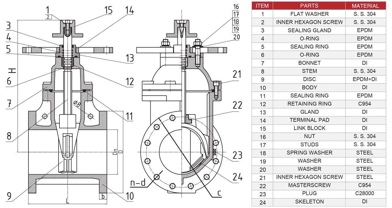 Diagrama de estructura de la válvula de compuerta NRS con certificación UL Diagrama de estructura de la válvula de compuerta NRS UL de Hants