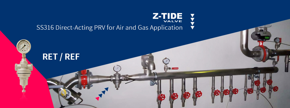 1" Válvula reductora de presión de acción directa instalada en sistema de aire/gas en una instalación de investigación Válvula reductora de presión de acción directa Z-Tide instalada en el sistema de aire/gas de un centro de investigación nuclear en Francia